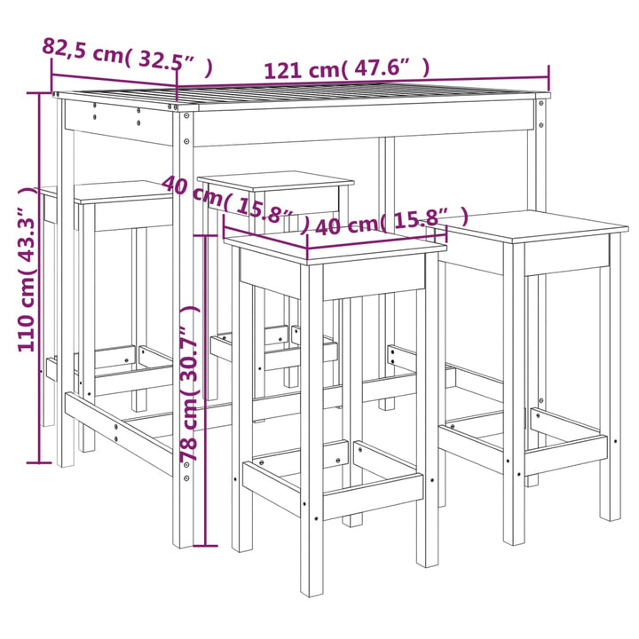 Ensemble De Bar De Jardin 5 Pcs Bois De Pin Massif