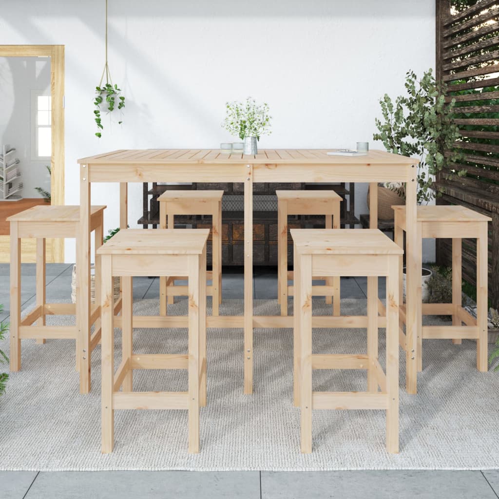 Ensemble De Bar De Jardin 7 Pcs Bois De Pin Massif