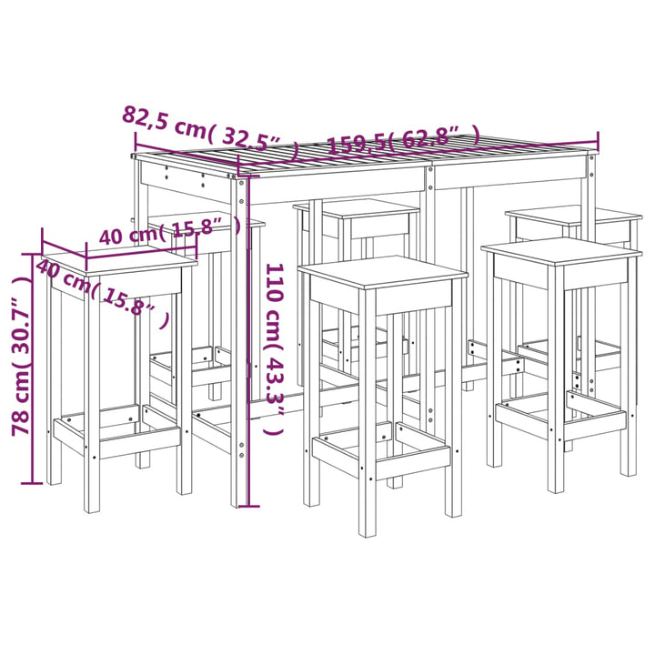 Ensemble De Bar De Jardin 7 Pcs Bois De Pin Massif