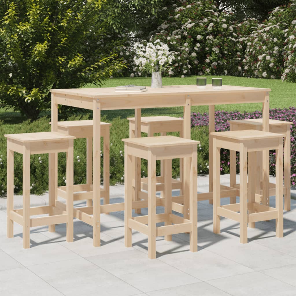 Ensemble De Bar De Jardin 7 Pcs Bois De Pin Massif