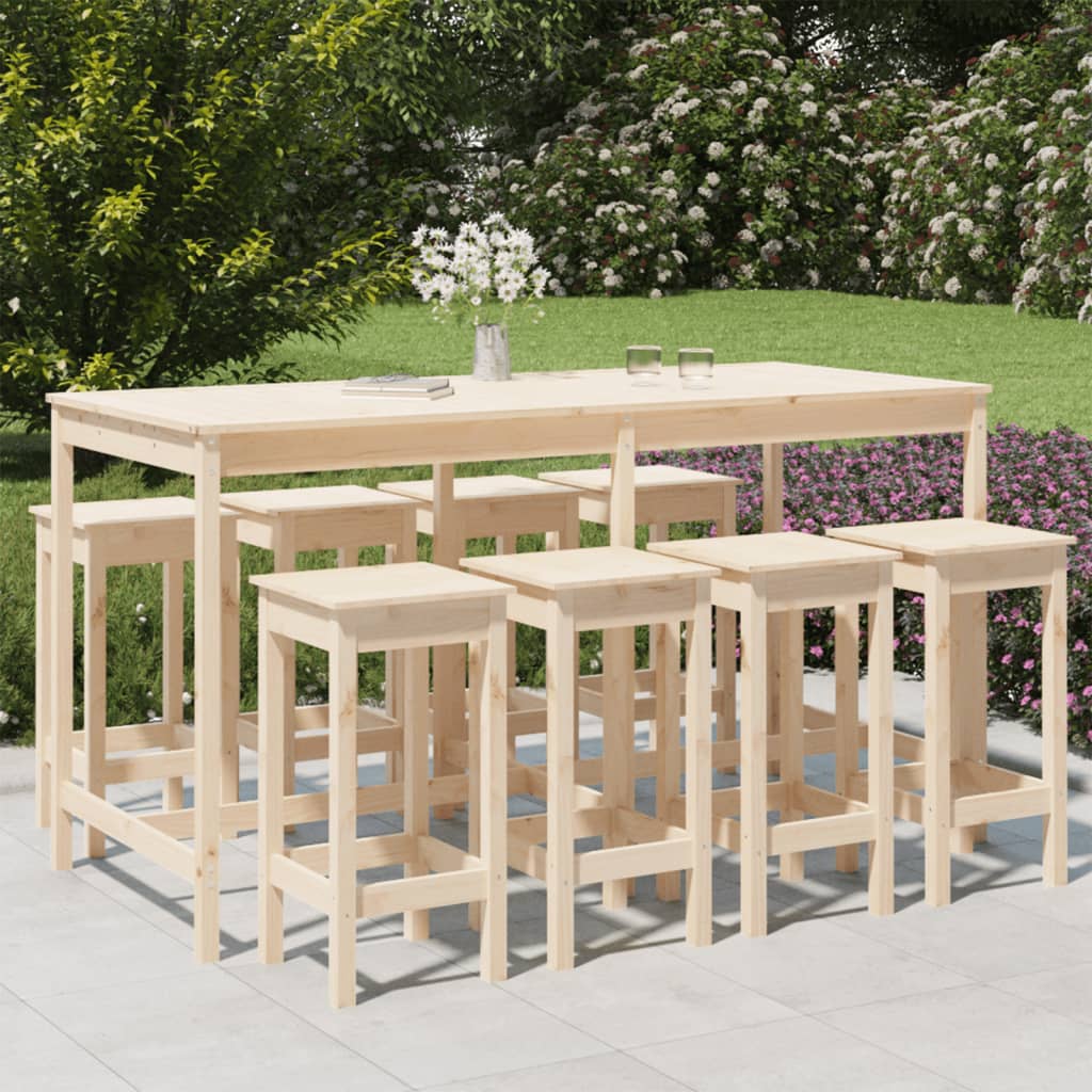 Ensemble De Bar De Jardin 9 Pcs Bois De Pin Massif