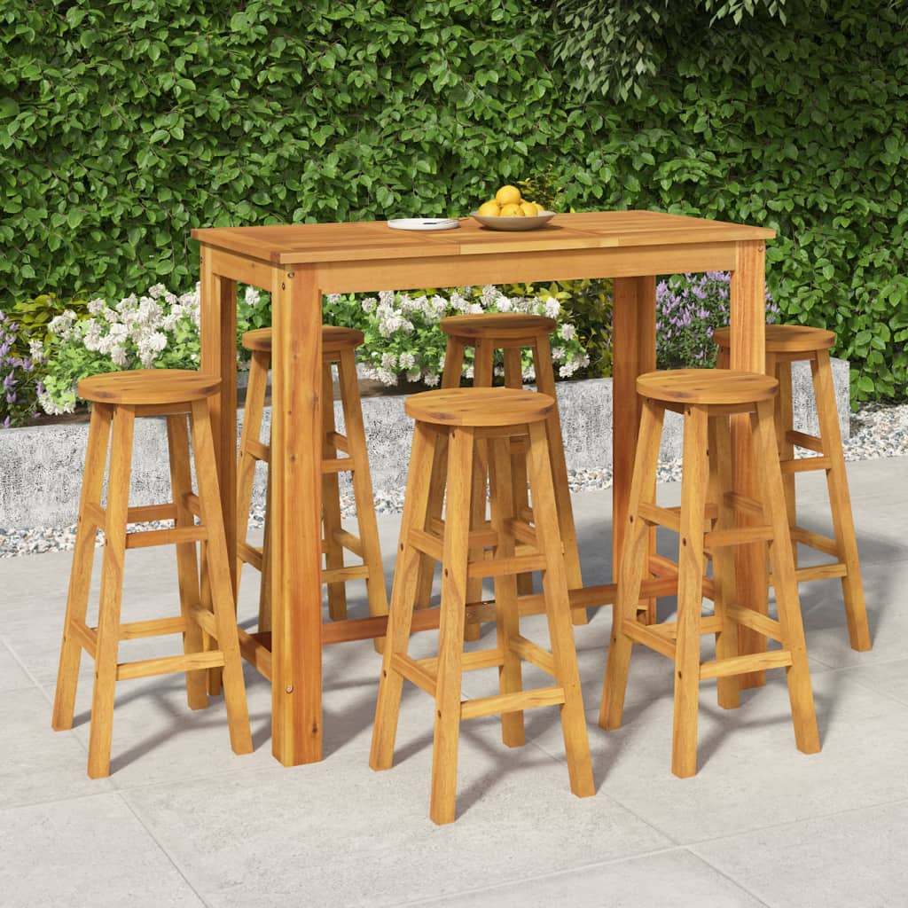 Ensemble De Bar De Jardin 7 Pcs Bois D'acacia Solide