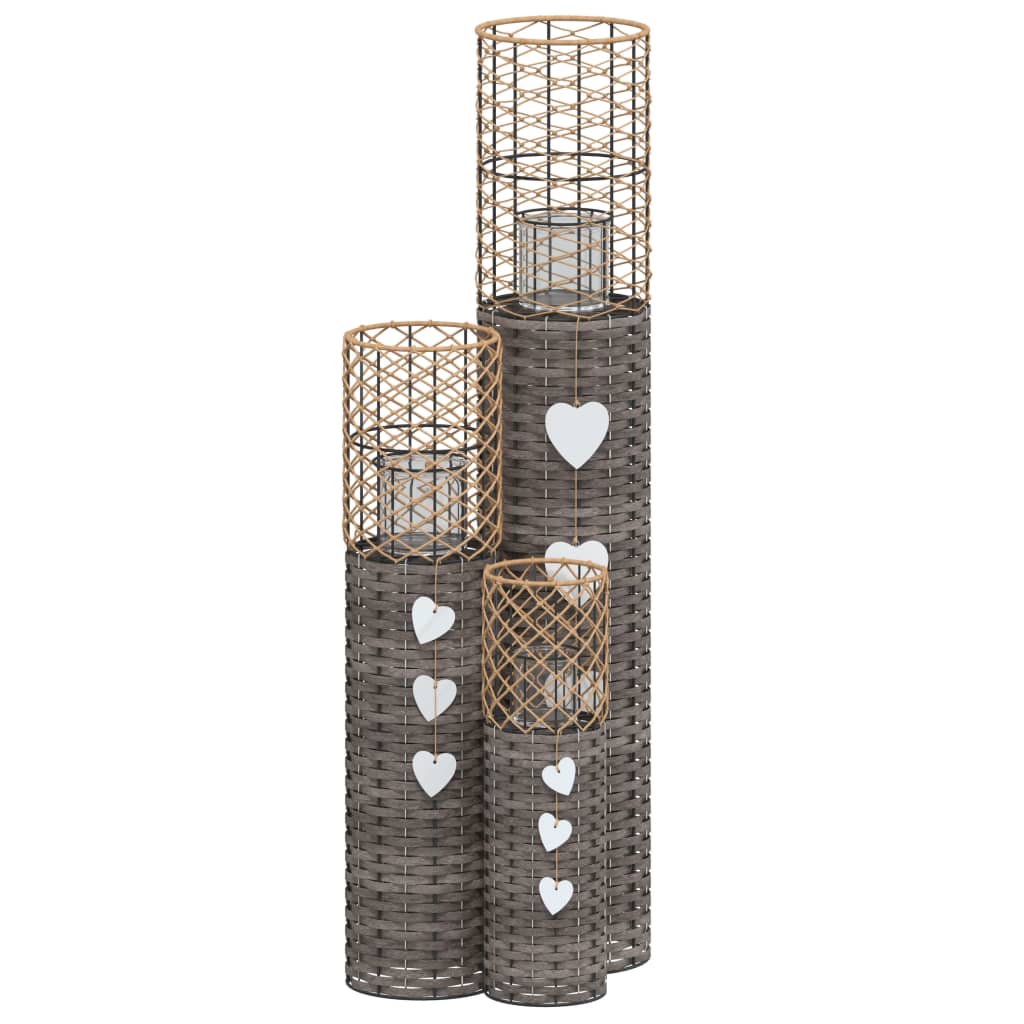 Bougeoirs 3 Pcs Gris Osier