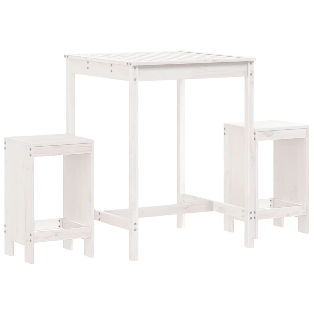 Ensemble De Bar De Jardin 3 Pcs Blanc Bois De Pin Massif