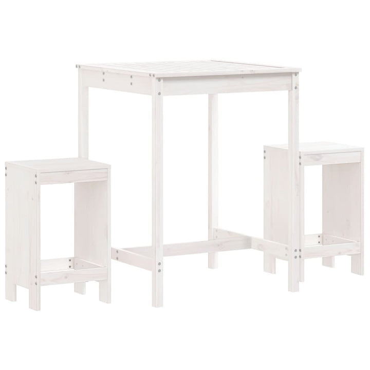 Ensemble De Bar De Jardin 3 Pcs Blanc Bois De Pin Massif
