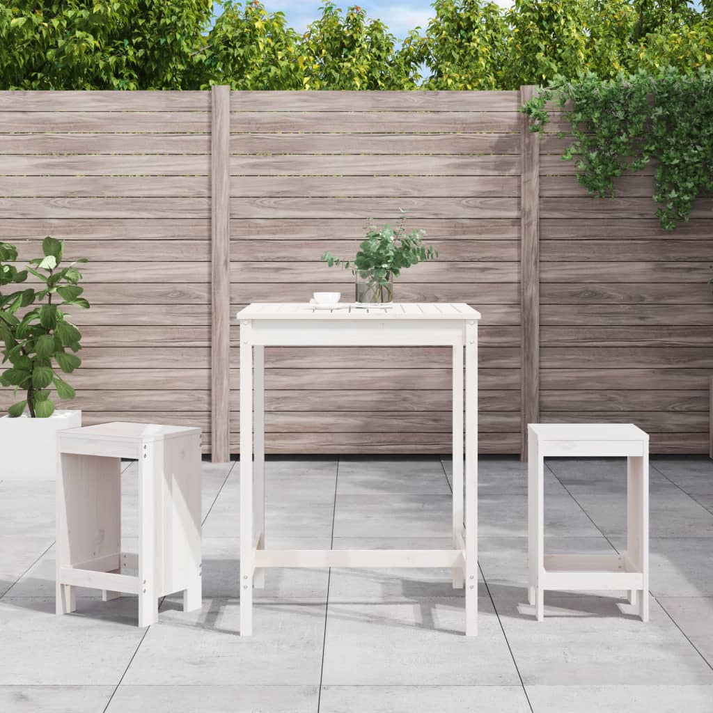 Ensemble De Bar De Jardin 3 Pcs Blanc Bois De Pin Massif