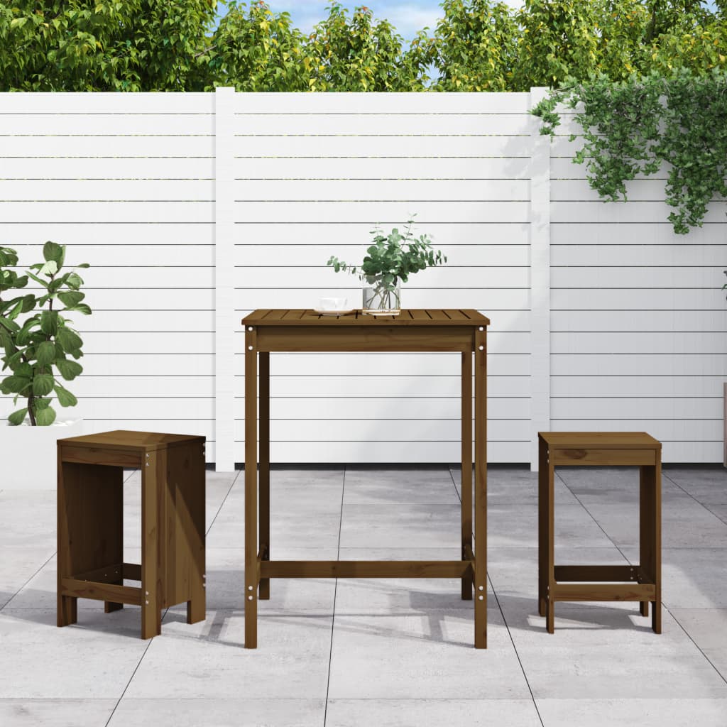Ensemble De Bar De Jardin 3 Pcs Blanc Bois De Pin Massif