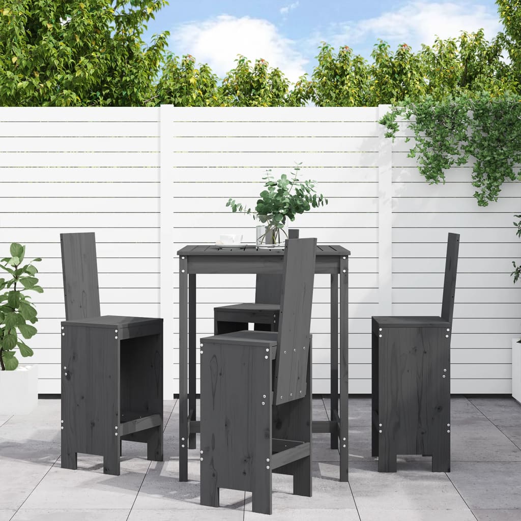 Ensemble De Bar De Jardin 5 Pcs Noir Bois De Pin Massif