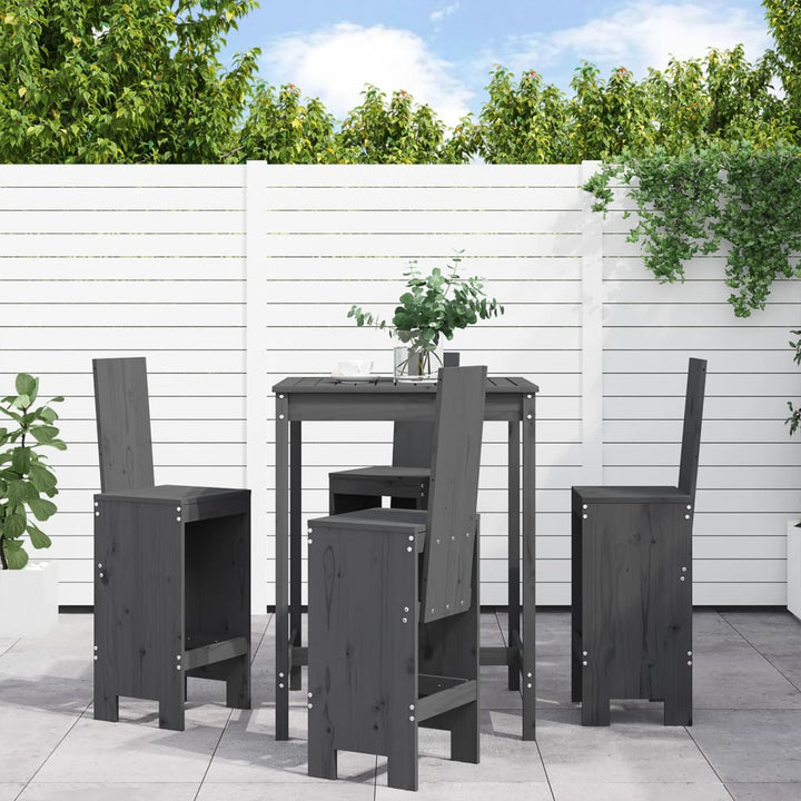 Ensemble De Bar De Jardin 5 Pcs Noir Bois De Pin Massif