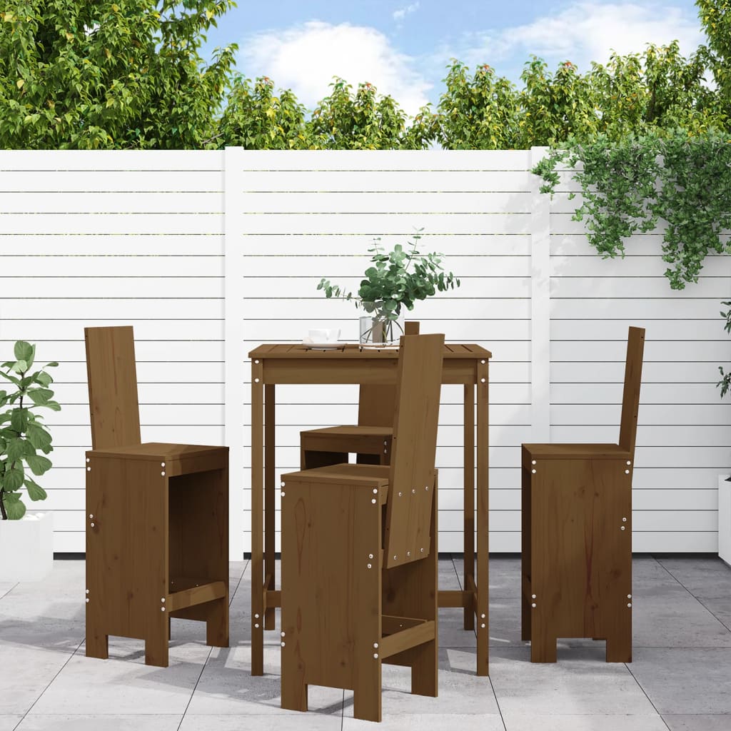 Ensemble De Bar De Jardin 5 Pcs Noir Bois De Pin Massif