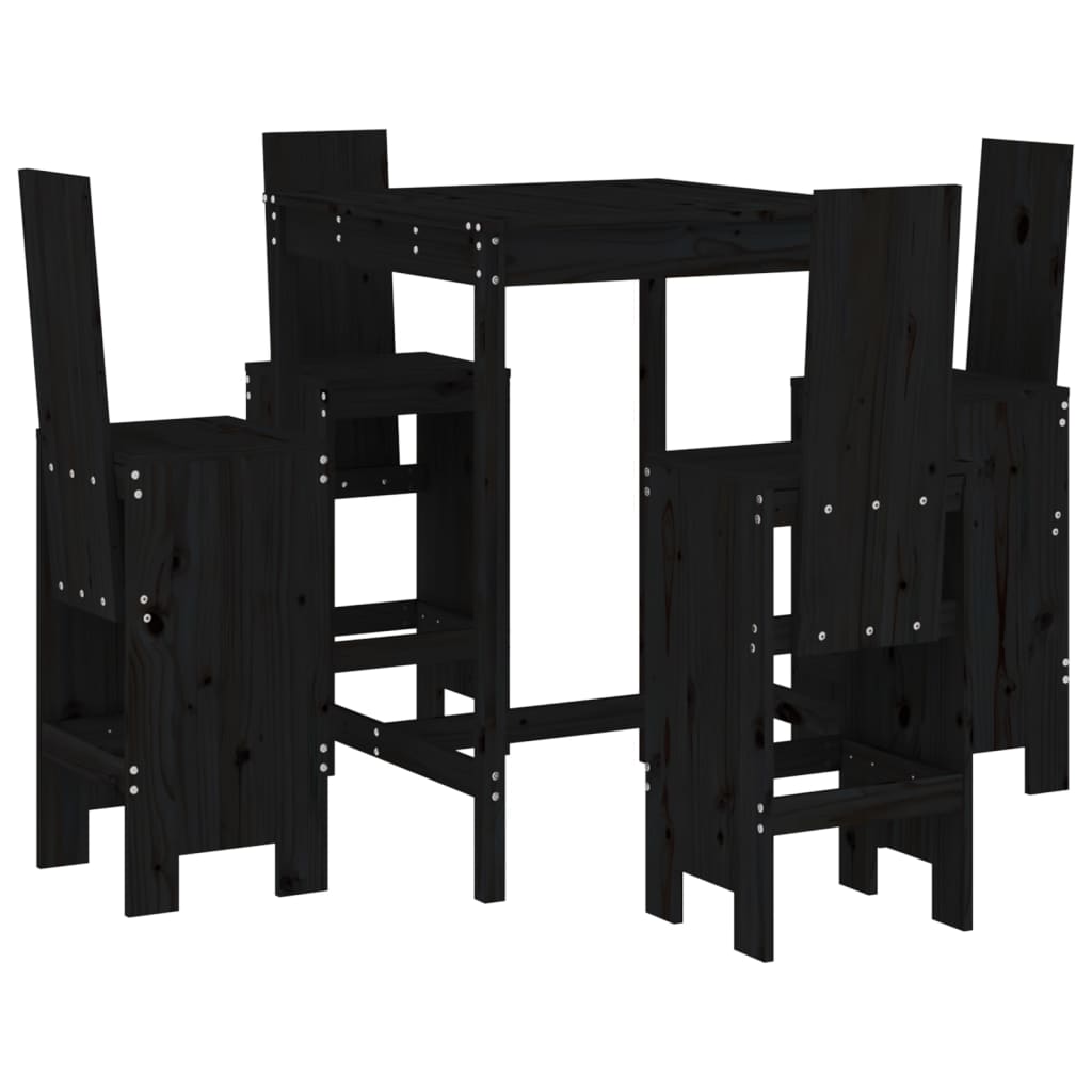 Ensemble De Bar De Jardin 5 Pcs Noir Bois De Pin Massif