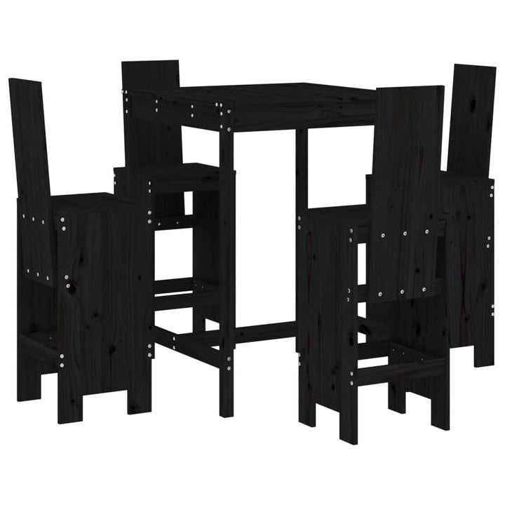 Ensemble De Bar De Jardin 5 Pcs Noir Bois De Pin Massif