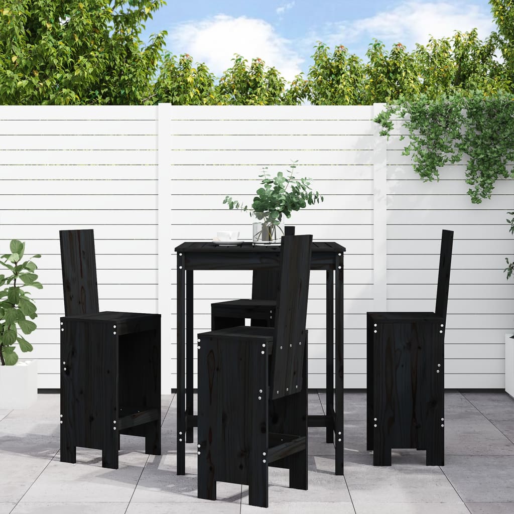 Ensemble De Bar De Jardin 5 Pcs Noir Bois De Pin Massif