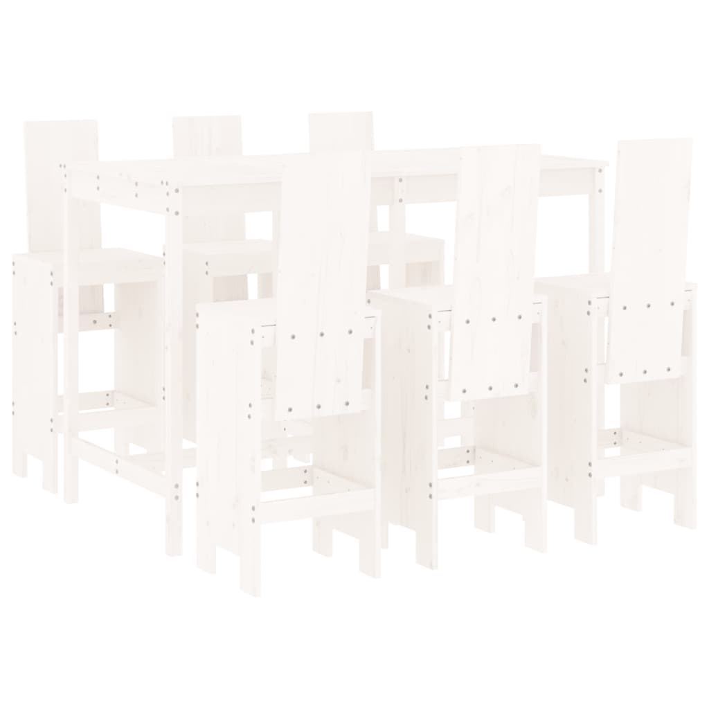 Ensemble De Bar De Jardin 7 Pcs Blanc Bois De Pin Massif