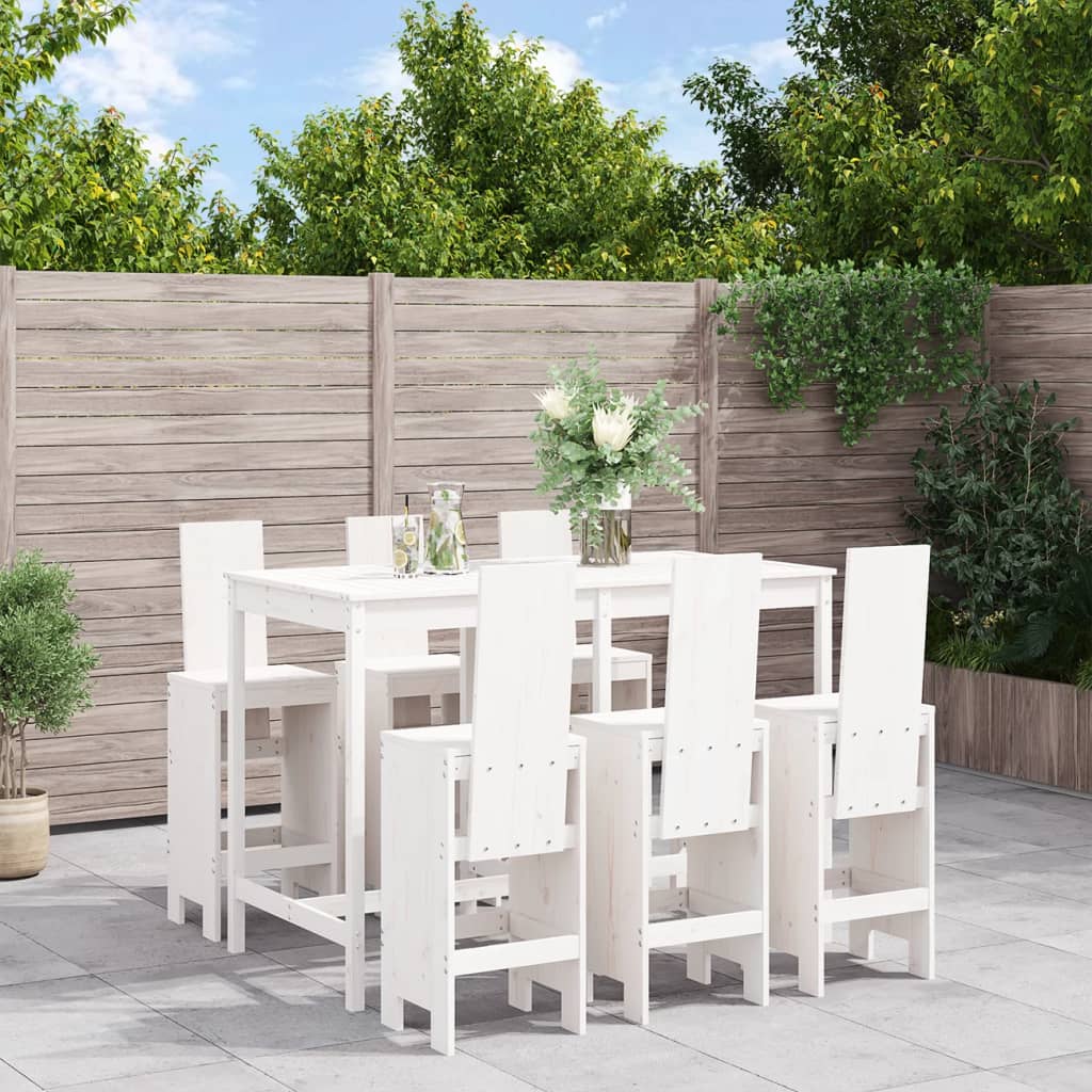 Ensemble De Bar De Jardin 7 Pcs Blanc Bois De Pin Massif