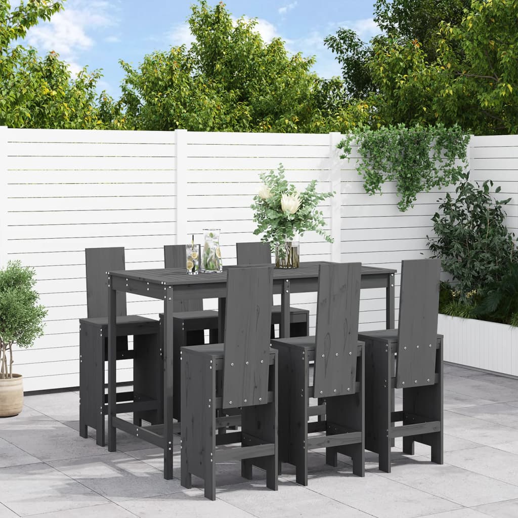 Ensemble De Bar De Jardin 7 Pcs Blanc Bois De Pin Massif