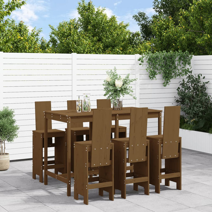 Ensemble De Bar De Jardin 7 Pcs Blanc Bois De Pin Massif
