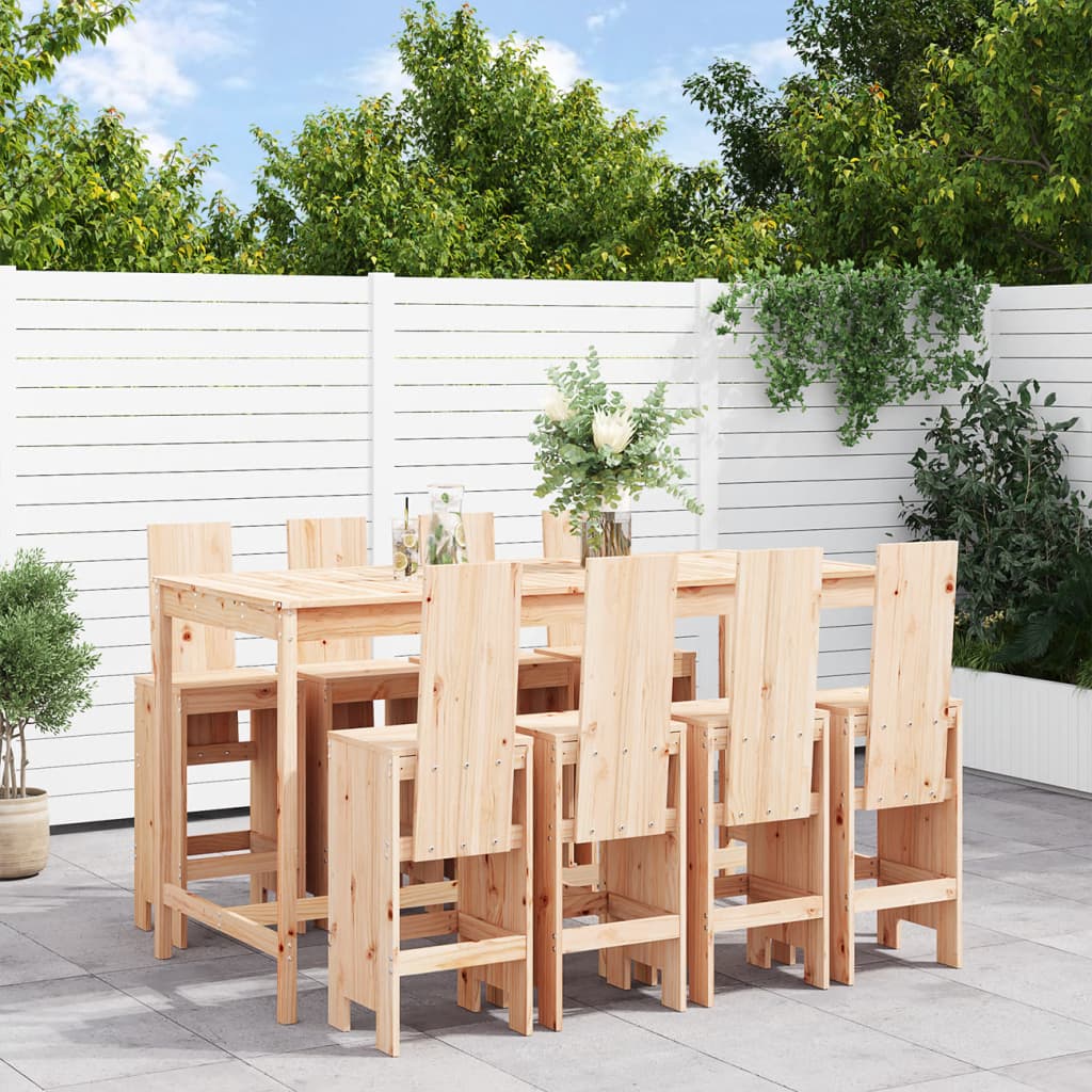 Ensemble De Bar De Jardin 9 Pcs Gris Bois De Pin Massif