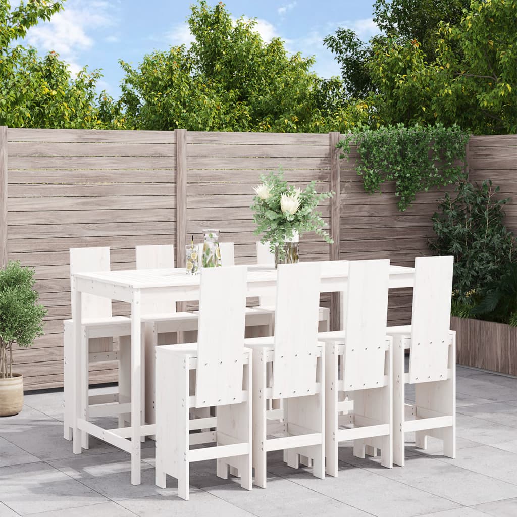 Ensemble De Bar De Jardin 9 Pcs Gris Bois De Pin Massif