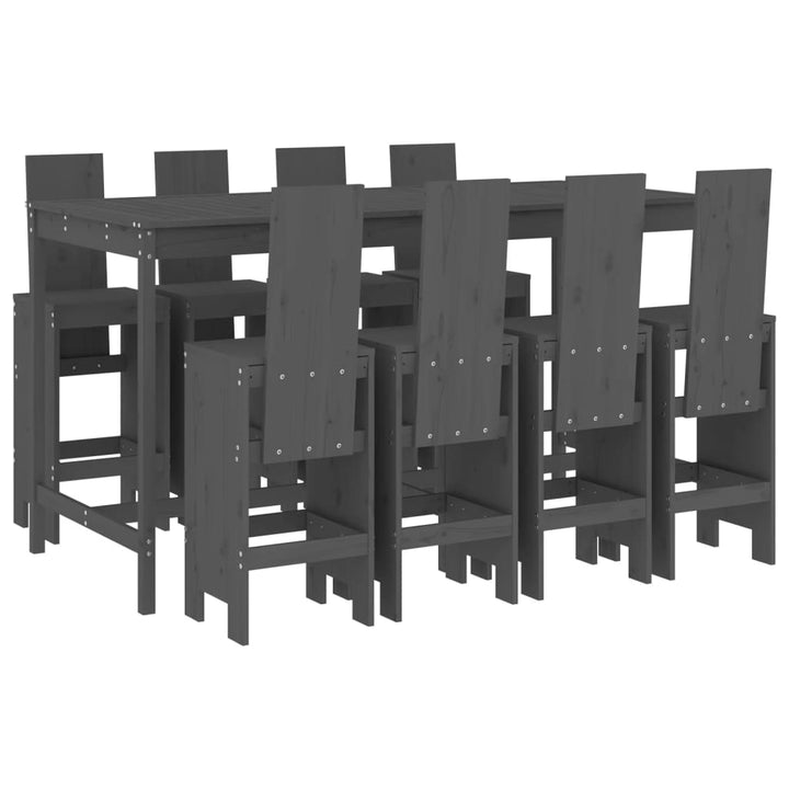 Ensemble De Bar De Jardin 9 Pcs Gris Bois De Pin Massif