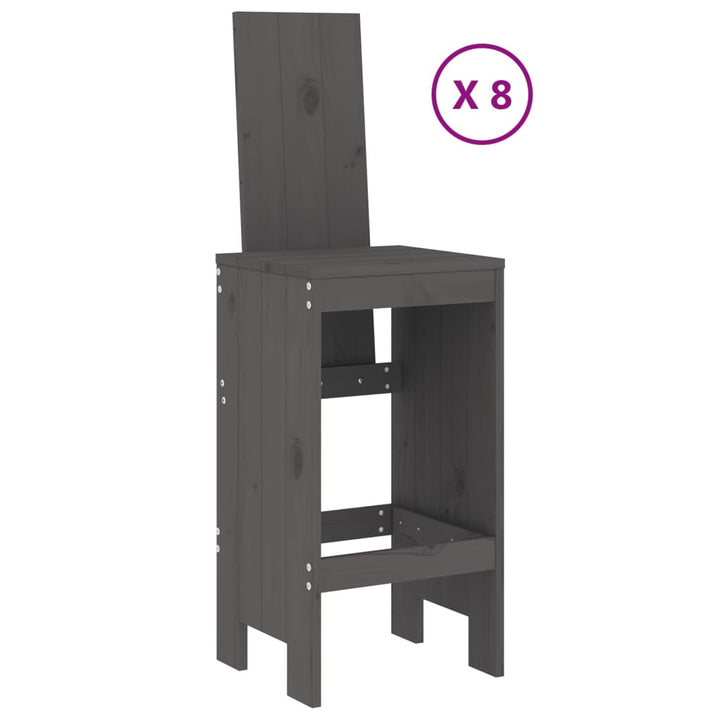 Ensemble De Bar De Jardin 9 Pcs Gris Bois De Pin Massif