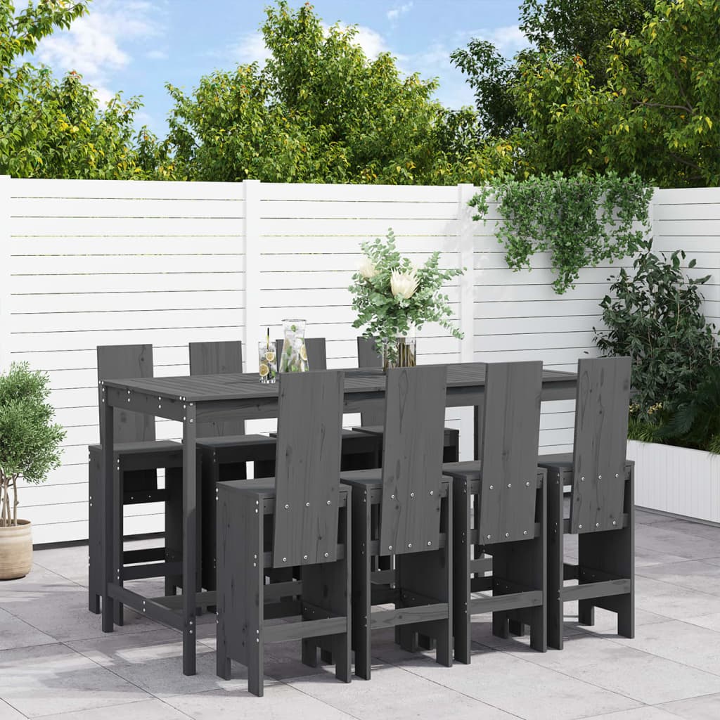 Ensemble De Bar De Jardin 9 Pcs Gris Bois De Pin Massif