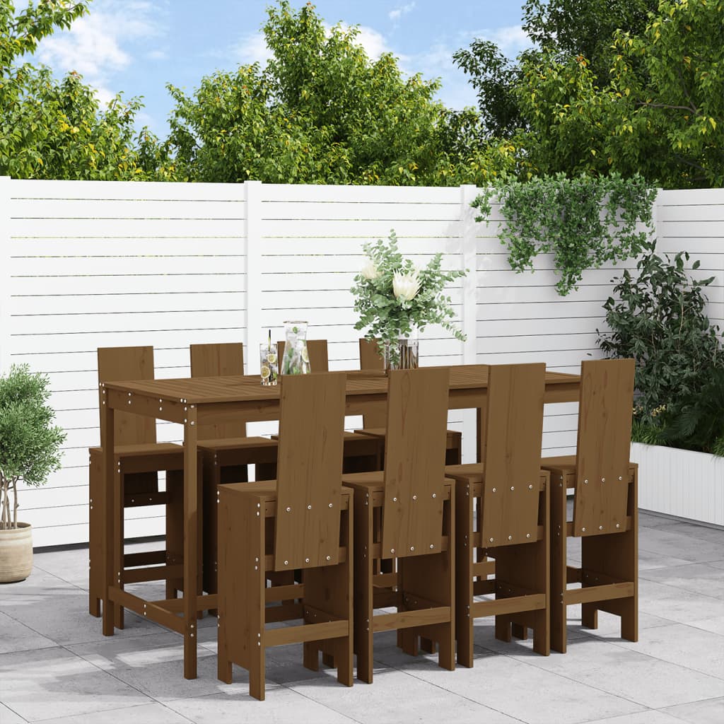 Ensemble De Bar De Jardin 9 Pcs Gris Bois De Pin Massif