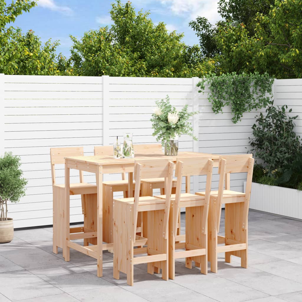 Ensemble De Bar De Jardin 7 Pcs Blanc Bois De Pin Massif
