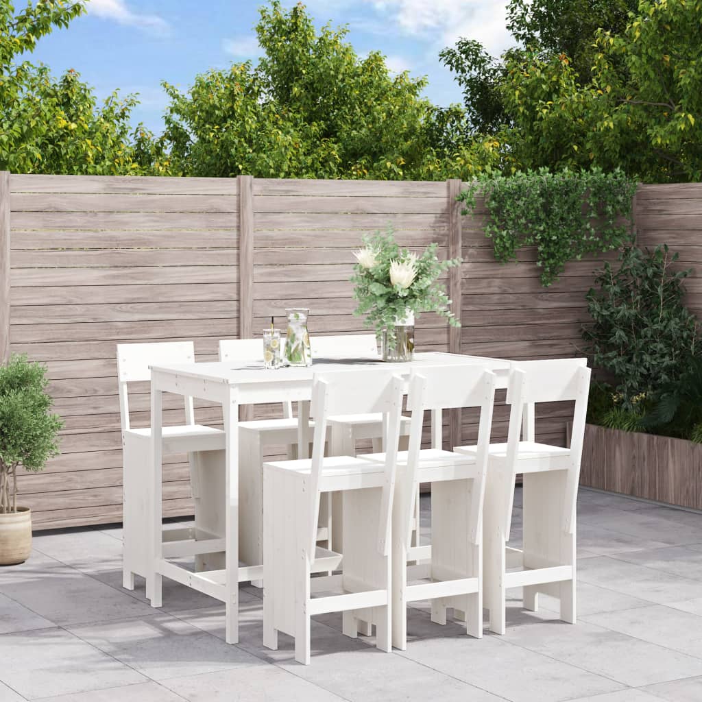 Ensemble De Bar De Jardin 7 Pcs Blanc Bois De Pin Massif
