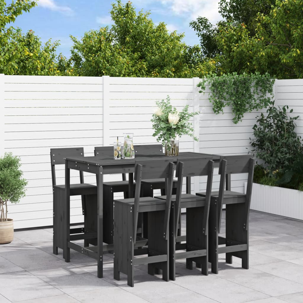 Ensemble De Bar De Jardin 7 Pcs Blanc Bois De Pin Massif