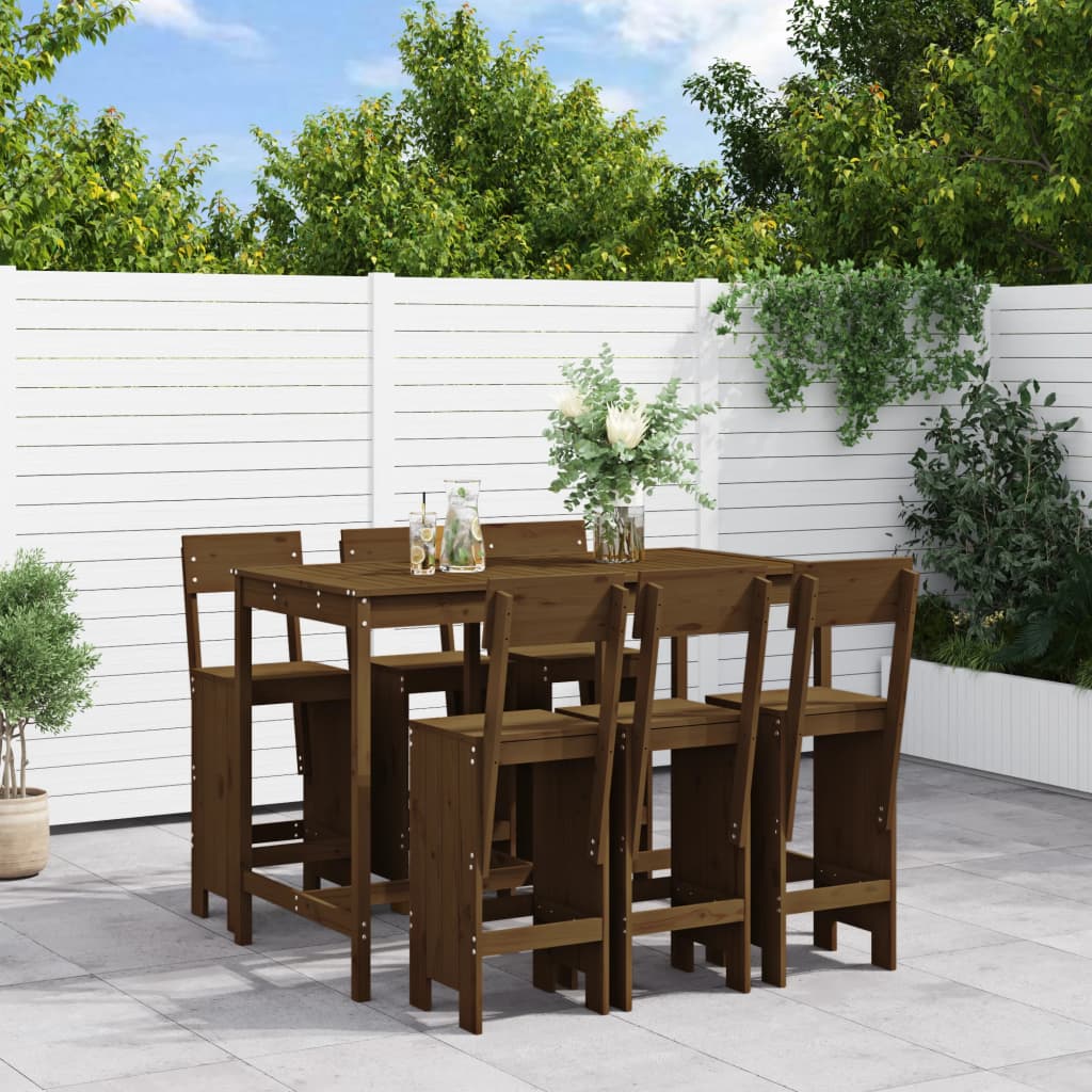 Ensemble De Bar De Jardin 7 Pcs Blanc Bois De Pin Massif