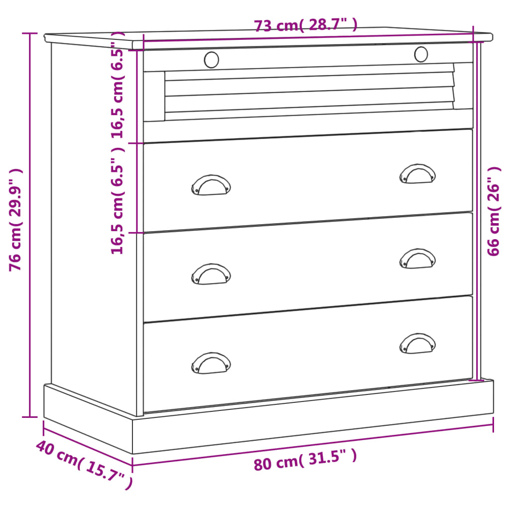 Commode Vigo 80X40X76 Cm Bois Massif De Pin
