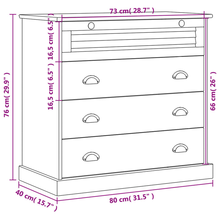 Commode Vigo 80X40X76 Cm Bois Massif De Pin