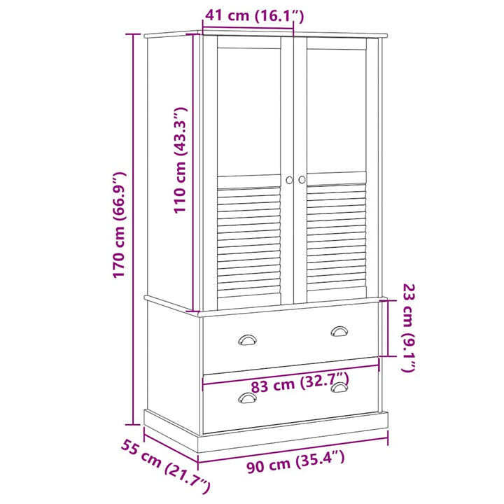Garde-Robe Vigo 90X55X170 Cm Bois Massif De Pin
