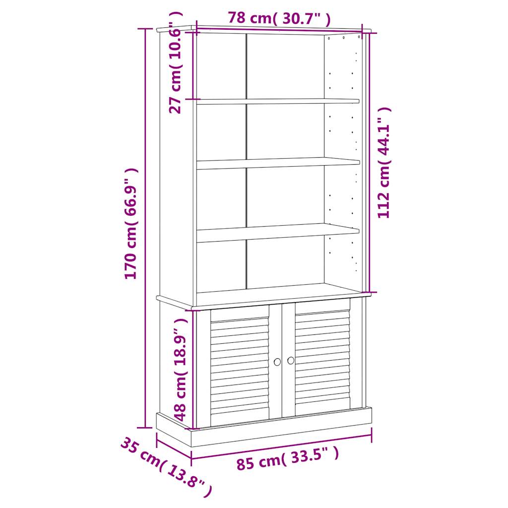 Bibliothèque Vigo 85X35X170 Cm Bois Massif De Pin