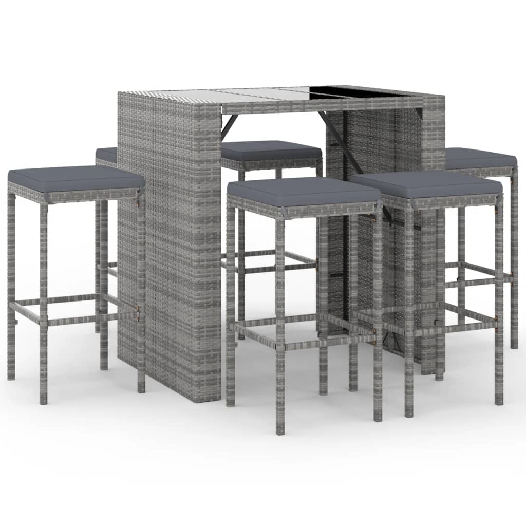 Ensemble De Bar De Jardin 7 Pcs Avec Coussins Poly Rotin