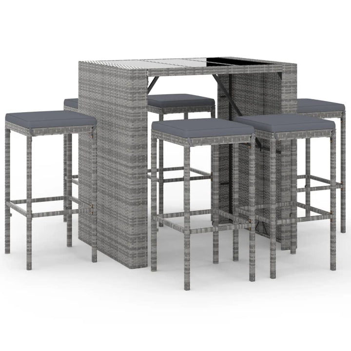 Ensemble De Bar De Jardin 7 Pcs Avec Coussins Poly Rotin