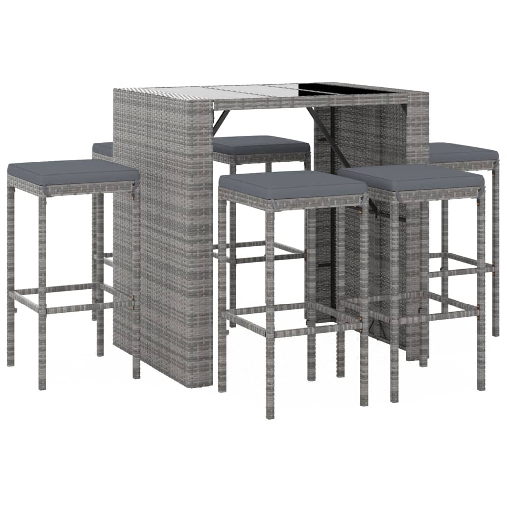 Ensemble De Bar De Jardin 7 Pcs Avec Coussins Poly Rotin