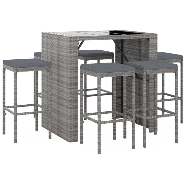 Ensemble De Bar De Jardin 7 Pcs Avec Coussins Poly Rotin