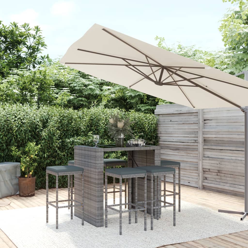 Ensemble De Bar De Jardin 7 Pcs Avec Coussins Poly Rotin