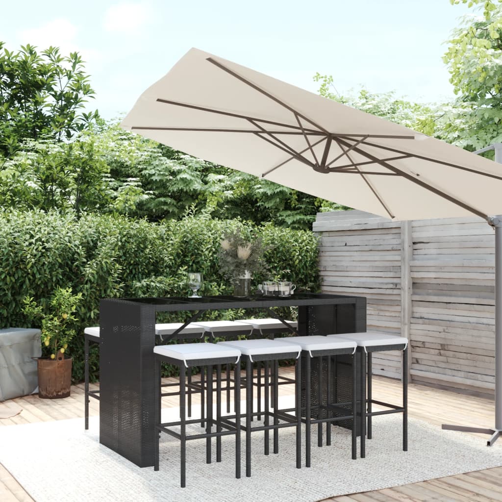 Ensemble De Bar De Jardin 7 Pcs Avec Coussins Poly Rotin