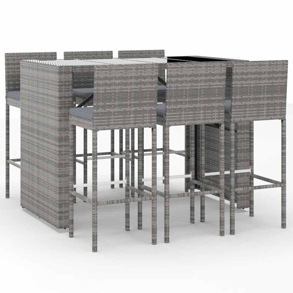 Ensemble De Bar De Jardin 7 Pcs Avec Coussins Poly Rotin
