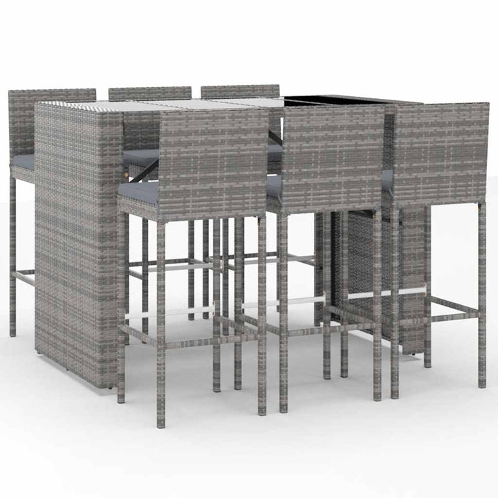 Ensemble De Bar De Jardin 7 Pcs Avec Coussins Poly Rotin