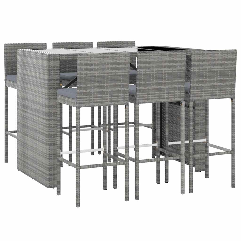 Ensemble De Bar De Jardin 7 Pcs Avec Coussins Poly Rotin