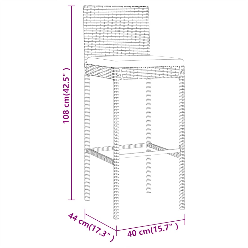 Ensemble De Bar De Jardin 7 Pcs Avec Coussins Poly Rotin