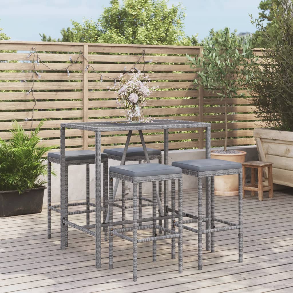Ensemble De Bar De Jardin 7 Pcs Avec Coussins Poly Rotin