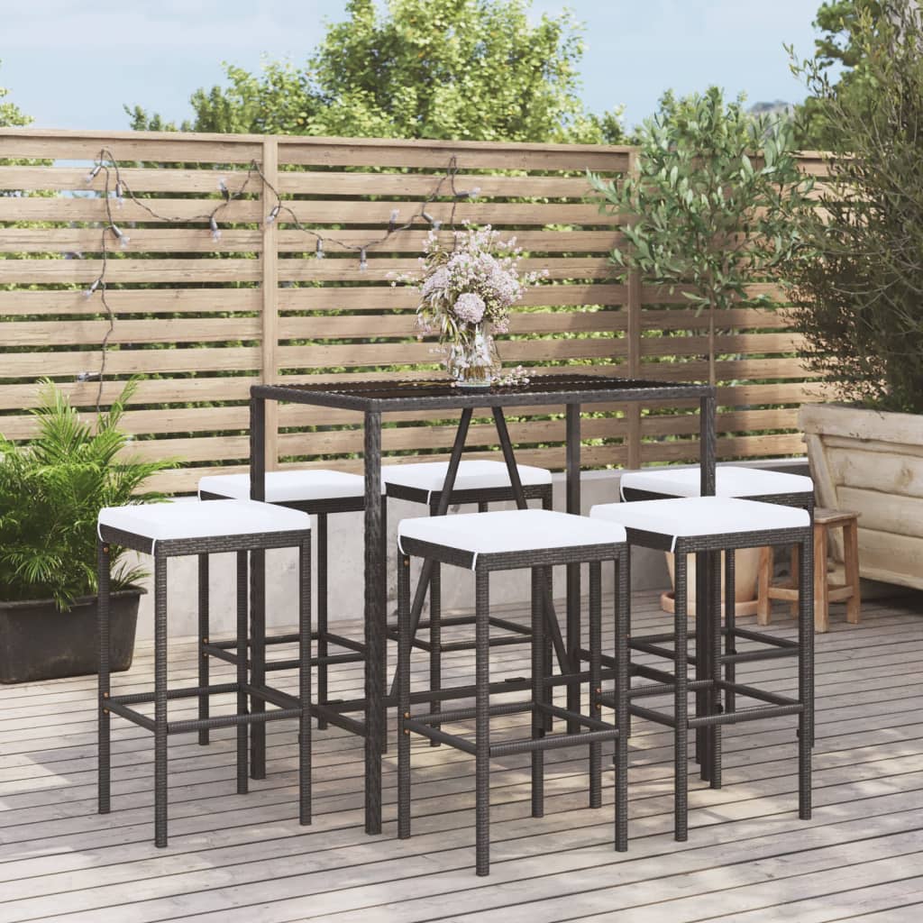 Ensemble De Bar De Jardin 7 Pcs Avec Coussins Poly Rotin