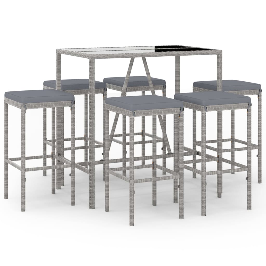 Ensemble De Bar De Jardin 7 Pcs Avec Coussins Poly Rotin