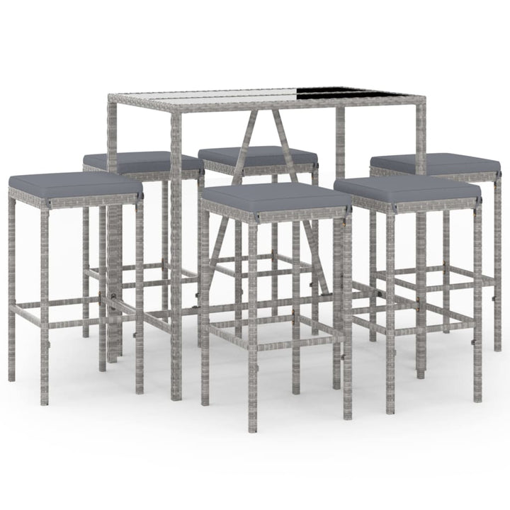 Ensemble De Bar De Jardin 7 Pcs Avec Coussins Poly Rotin