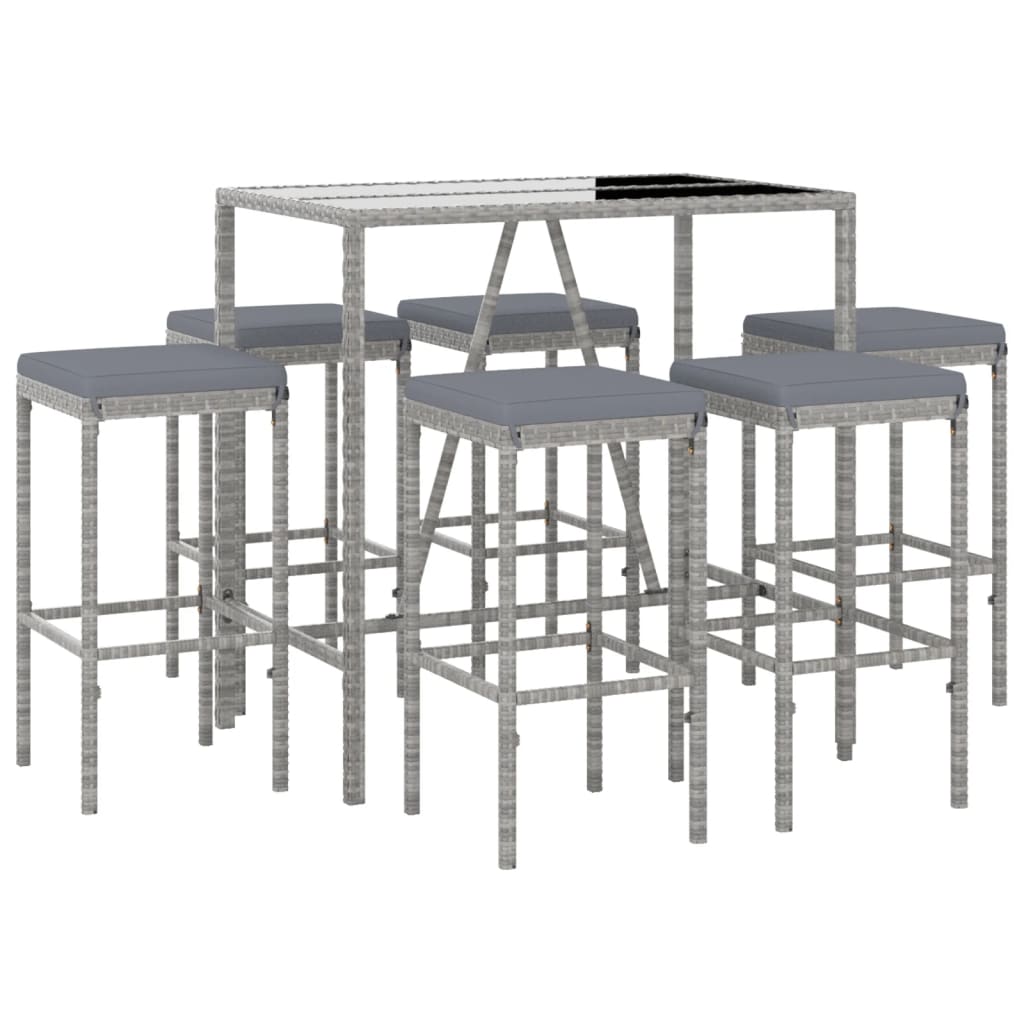 Ensemble De Bar De Jardin 7 Pcs Avec Coussins Poly Rotin